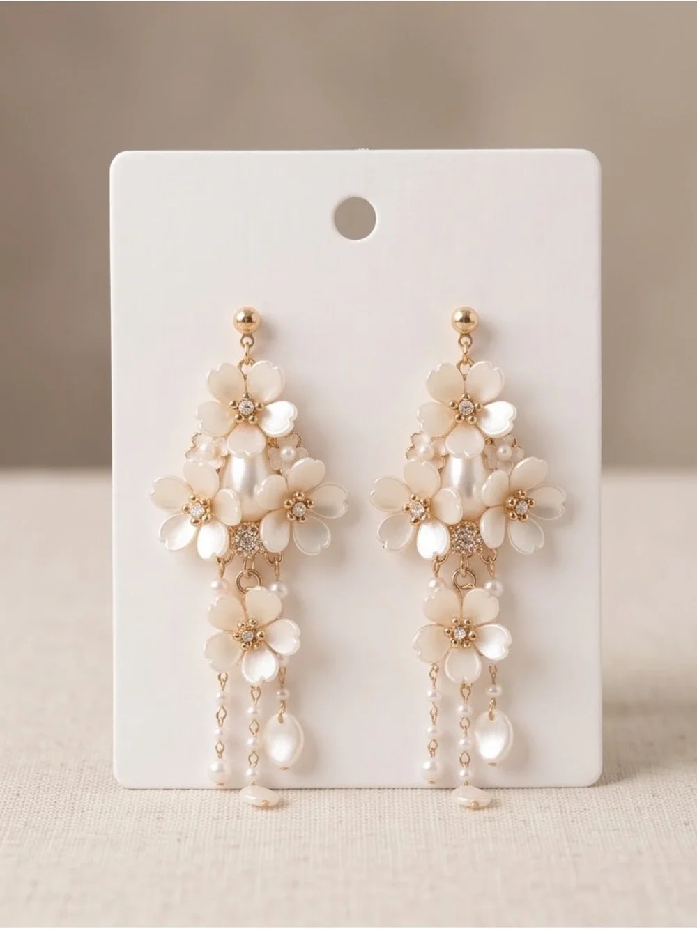 Elegant Floral Dangle Earrings in Ivory Gold - Women Jewelry